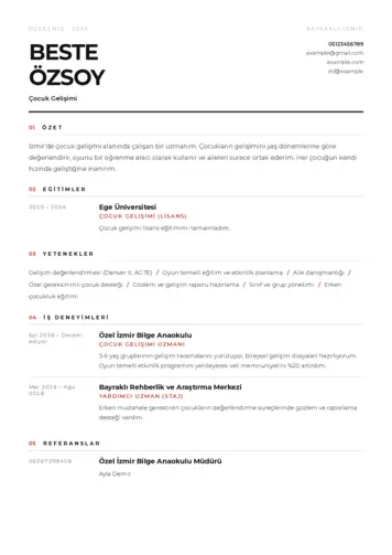 Çocuk Gelişimi Bölümü CV Örnekleri cv indir